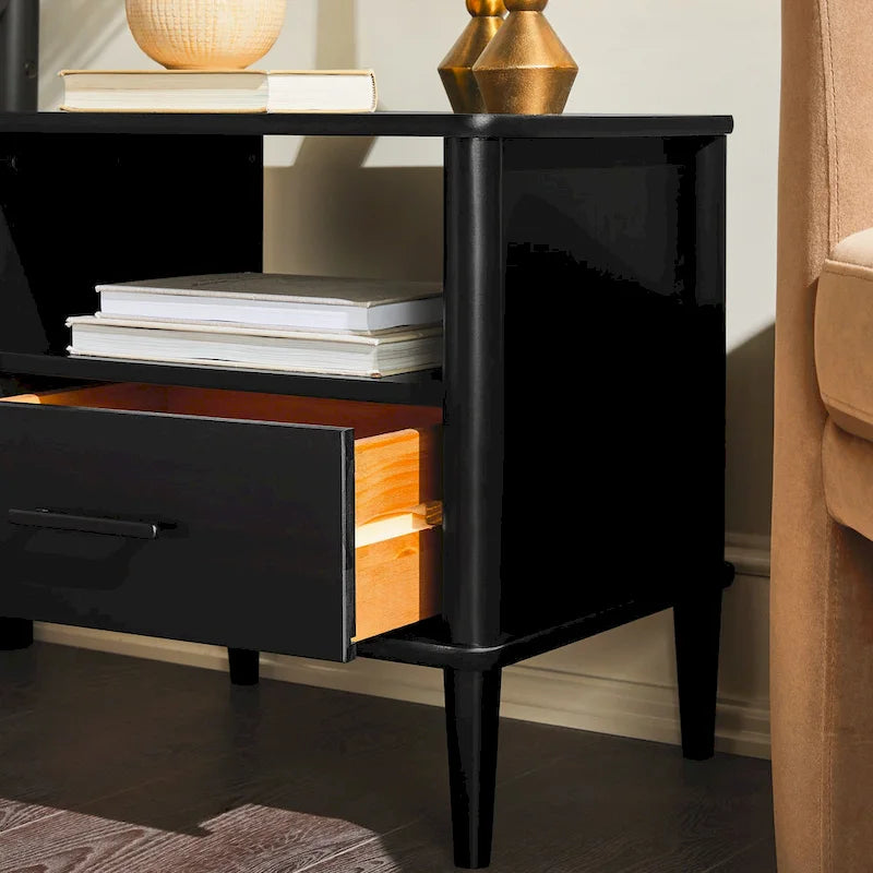 Nachttisch aus Massivholz im modernen Mid-Century-Stil mit gedrechselten Beinen
