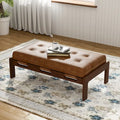 Table basse rectangulaire de 48.4 avec capitonnage, revêtement en cuir et cadre en bois d’hévéa
