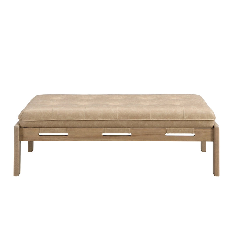 Table basse rectangulaire de 48.4 avec capitonnage, revêtement en cuir et cadre en bois d’hévéa
