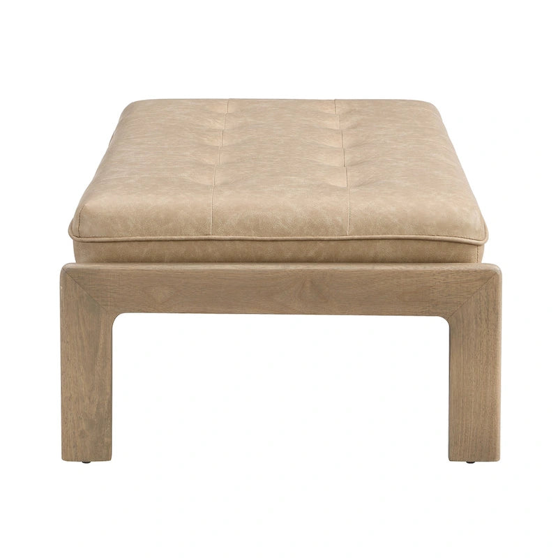 Table basse rectangulaire de 48.4 avec capitonnage, revêtement en cuir et cadre en bois d’hévéa
