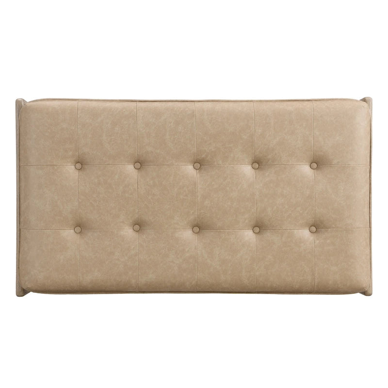 Table basse rectangulaire de 48.4 avec capitonnage, revêtement en cuir et cadre en bois d’hévéa