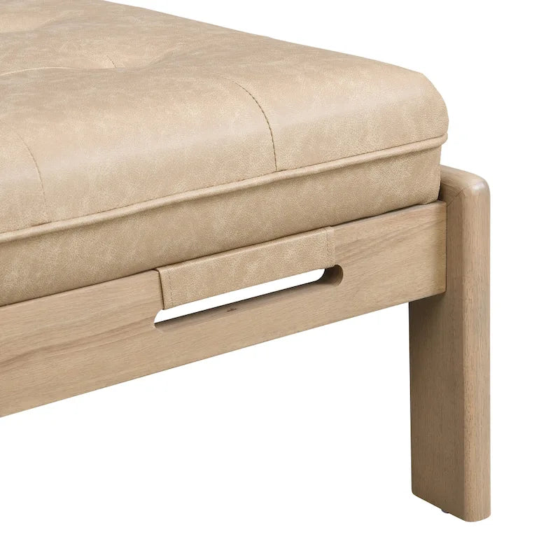 Table basse rectangulaire de 48.4 avec capitonnage, revêtement en cuir et cadre en bois d’hévéa
