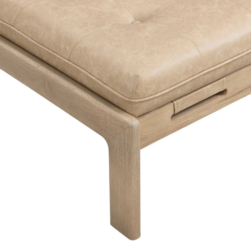 Table basse rectangulaire de 48.4 avec capitonnage, revêtement en cuir et cadre en bois d’hévéa