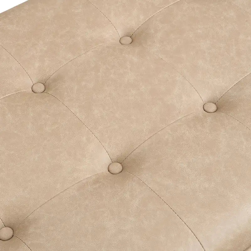 Table basse rectangulaire de 48.4 avec capitonnage, revêtement en cuir et cadre en bois d’hévéa