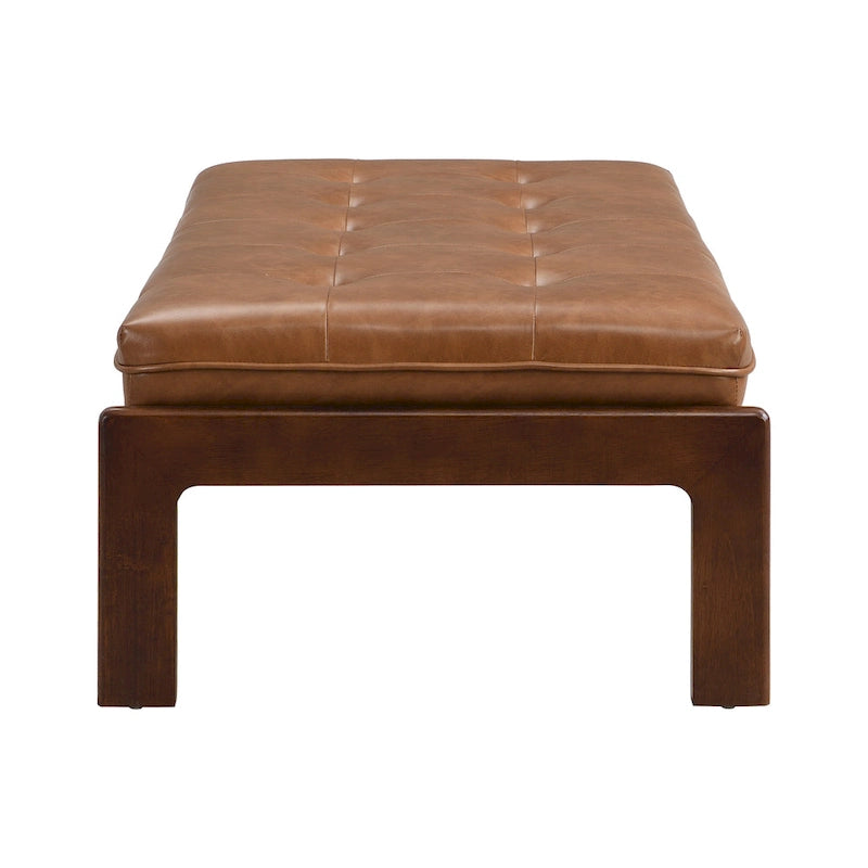 Table basse rectangulaire de 48.4 avec capitonnage, revêtement en cuir et cadre en bois d’hévéa
