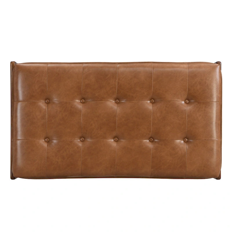 Table basse rectangulaire de 48.4 avec capitonnage, revêtement en cuir et cadre en bois d’hévéa