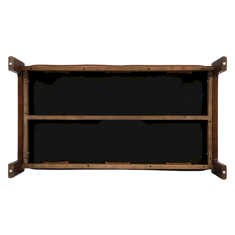 Table basse rectangulaire de 48.4 avec capitonnage, revêtement en cuir et cadre en bois d’hévéa