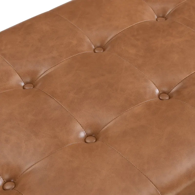 Table basse rectangulaire de 48.4 avec capitonnage, revêtement en cuir et cadre en bois d’hévéa