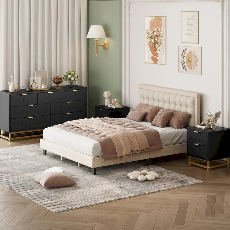 Commode à 7 tiroirs pour chambre, grande commode de 53.5 avec pieds en métal