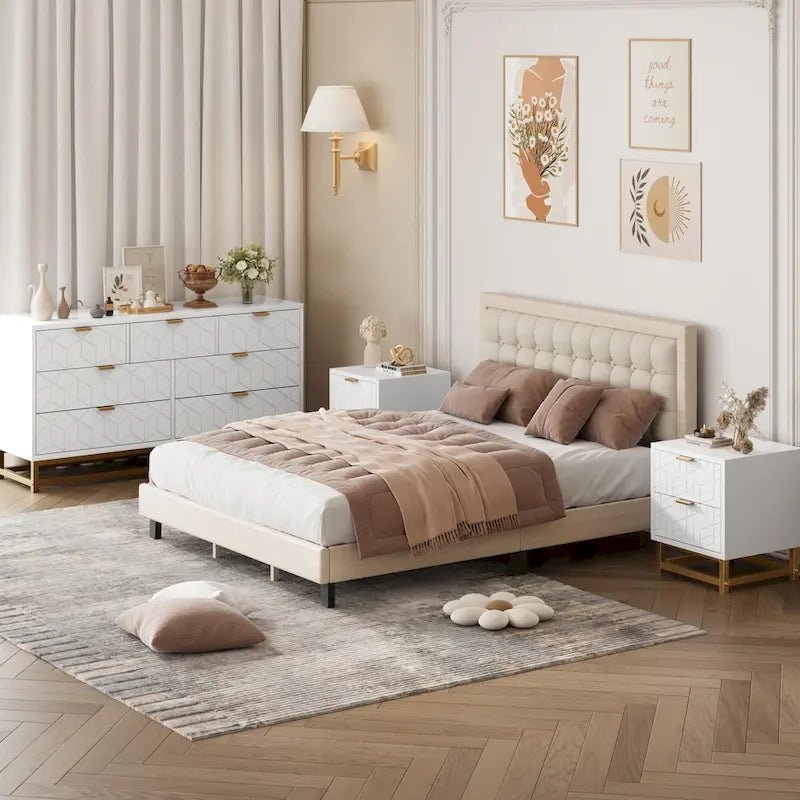 Commode à 7 tiroirs pour chambre, grande commode de 53.5 avec pieds en métal