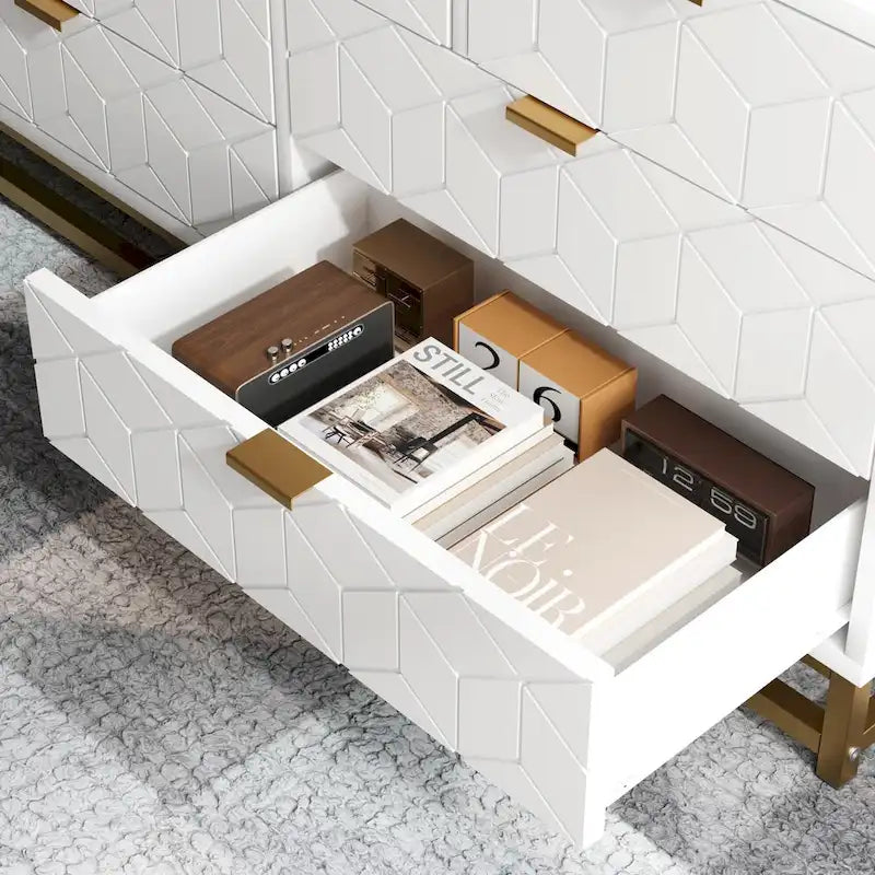 Kommode fürs Schlafzimmer mit 7 Schubladen, große Kommode mit 53.5 und Metallbeinen