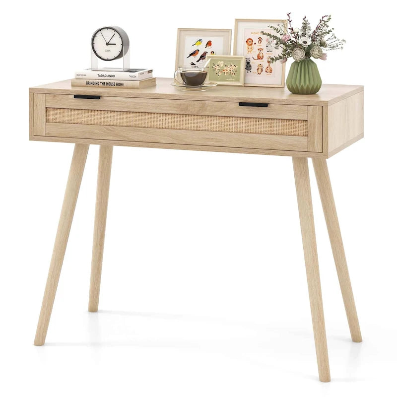 Console en rotin avec tiroir coulissant, style bohème pour l’entrée - Voir les détails