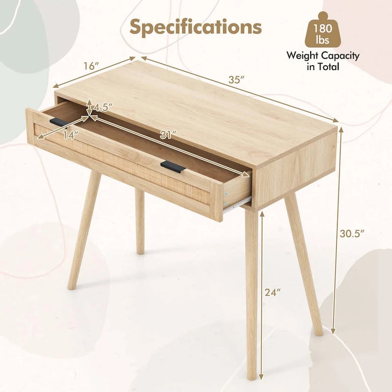 Console en rotin avec tiroir coulissant, style bohème pour l’entrée - Voir les détails