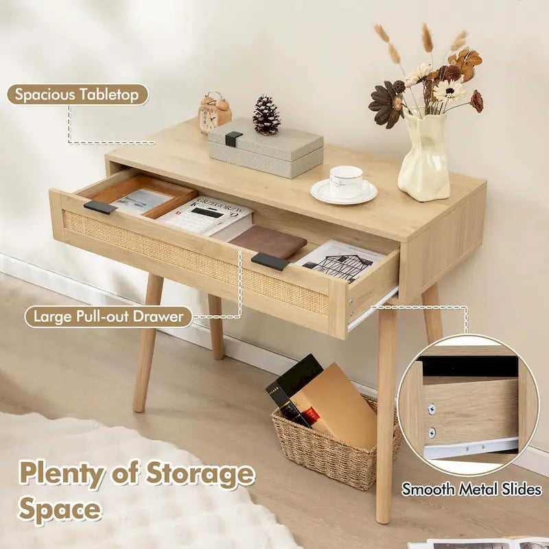 Console en rotin avec tiroir coulissant, style bohème pour l’entrée - Voir les détails