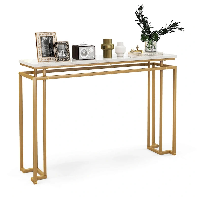 Mesa consola moderna para recibidor con superficie de imitación de mármol de 47
