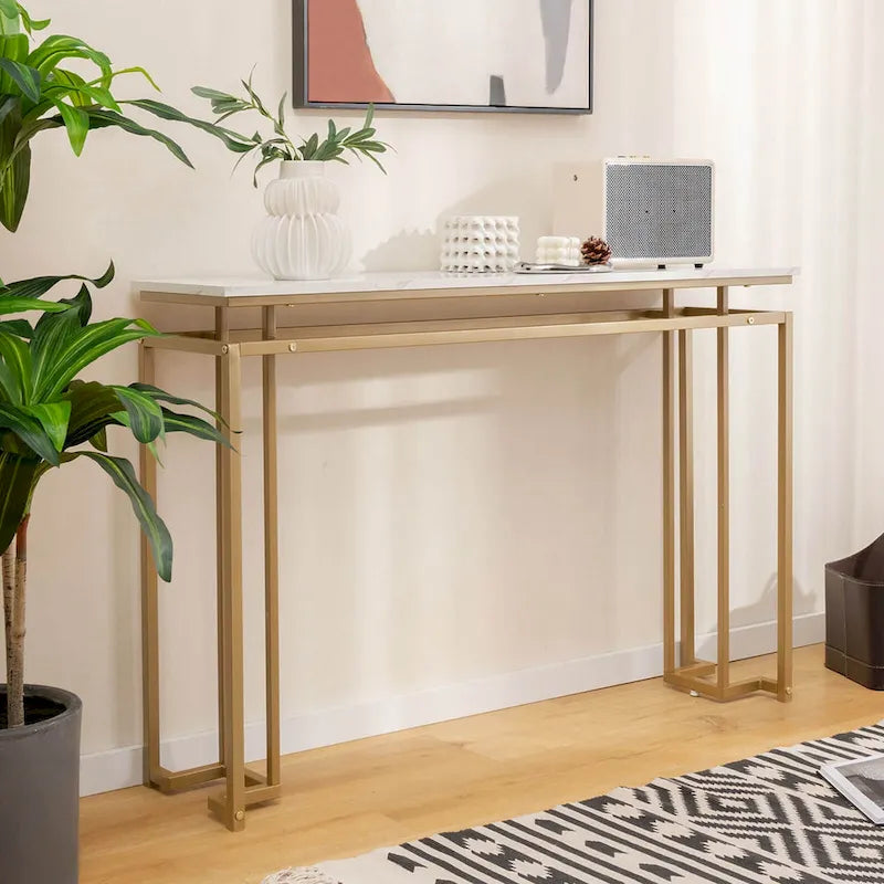 Mesa consola moderna para recibidor con superficie de imitación de mármol de 47
