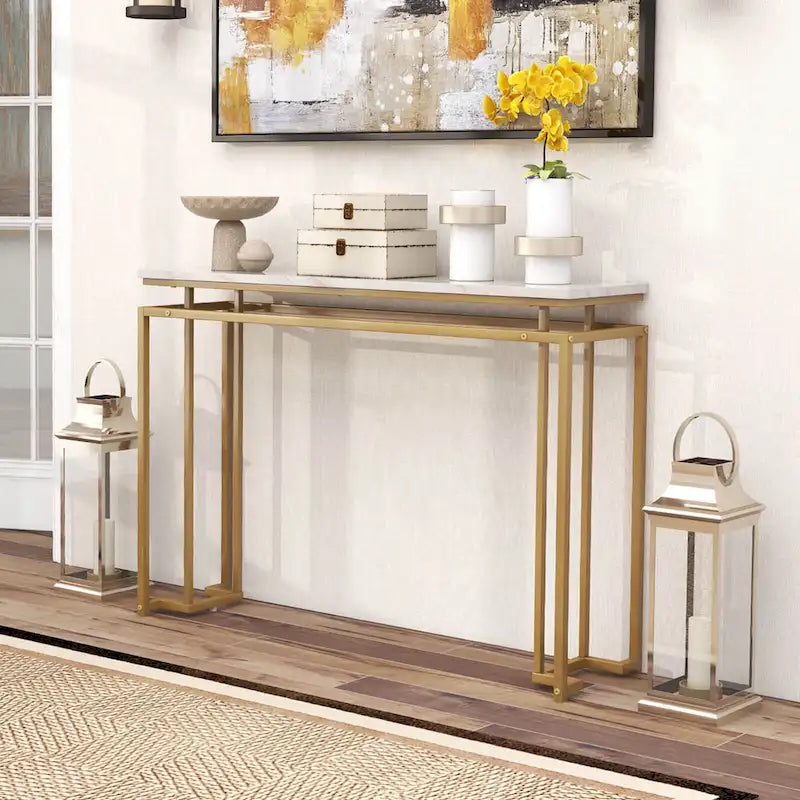 Mesa consola moderna para recibidor con superficie de imitación de mármol de 47