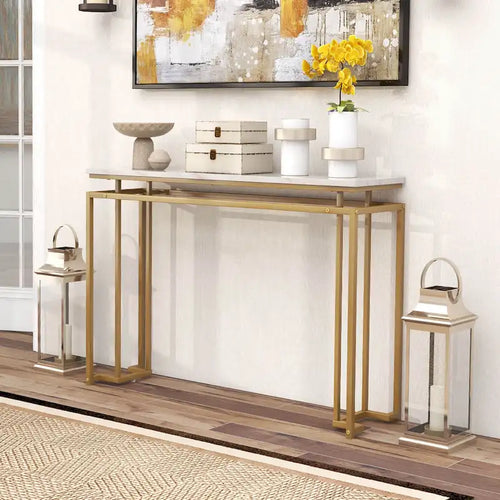 Mesa consola moderna para recibidor con superficie de imitación de mármol de 47