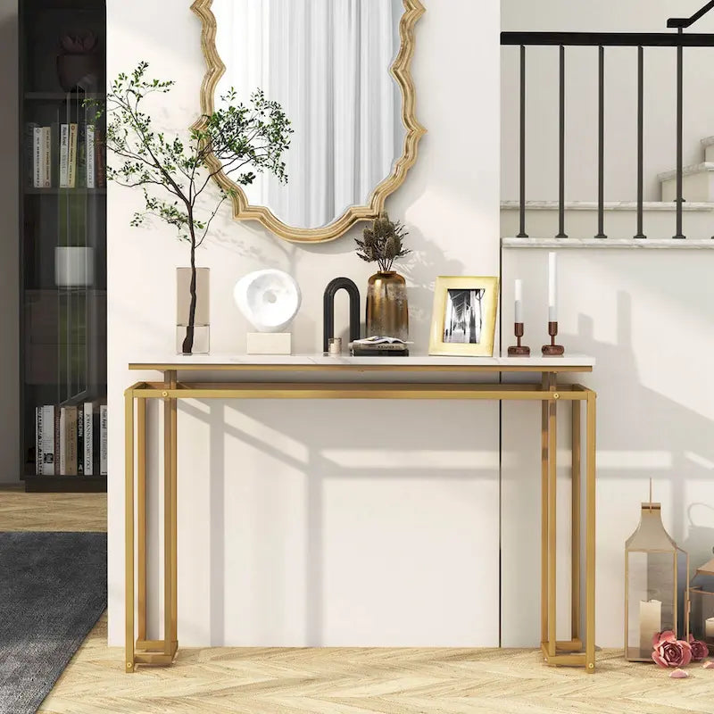 Mesa consola moderna para recibidor con superficie de imitación de mármol de 47