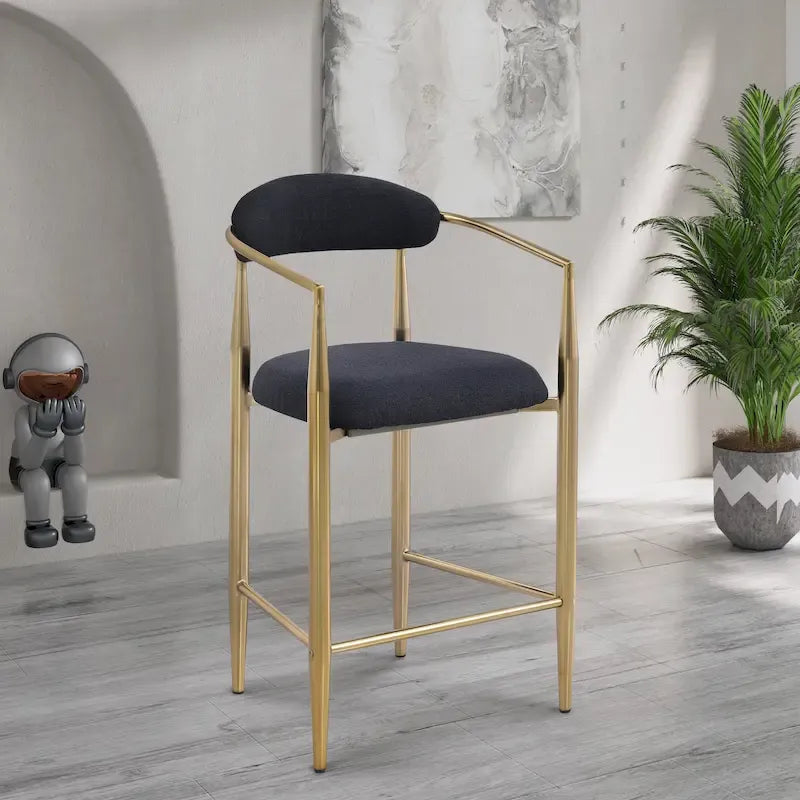 Lot de 2 tabourets de bar, chaises de comptoir avec dossier rembourré, accoudoirs et pieds en métal pour îlot de cuisine