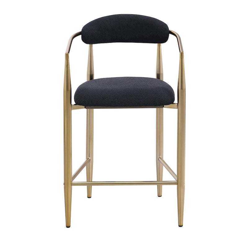 Lot de 2 tabourets de bar, chaises de comptoir avec dossier rembourré, accoudoirs et pieds en métal pour îlot de cuisine