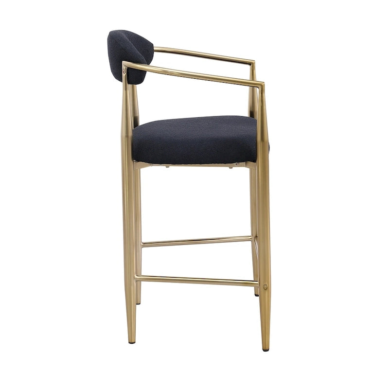 Lot de 2 tabourets de bar, chaises de comptoir avec dossier rembourré, accoudoirs et pieds en métal pour îlot de cuisine
