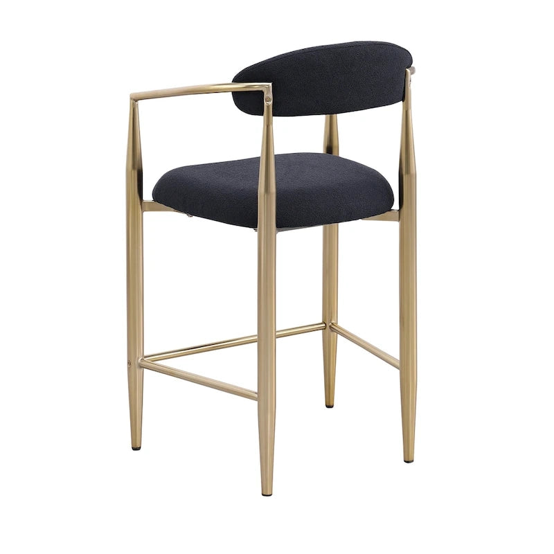 Lot de 2 tabourets de bar, chaises de comptoir avec dossier rembourré, accoudoirs et pieds en métal pour îlot de cuisine