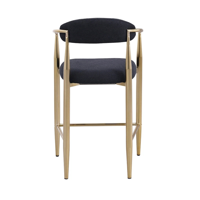 Lot de 2 tabourets de bar, chaises de comptoir avec dossier rembourré, accoudoirs et pieds en métal pour îlot de cuisine