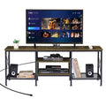 Meuble TV en bois avec station de recharge, étagères de rangement et armoire multimédia