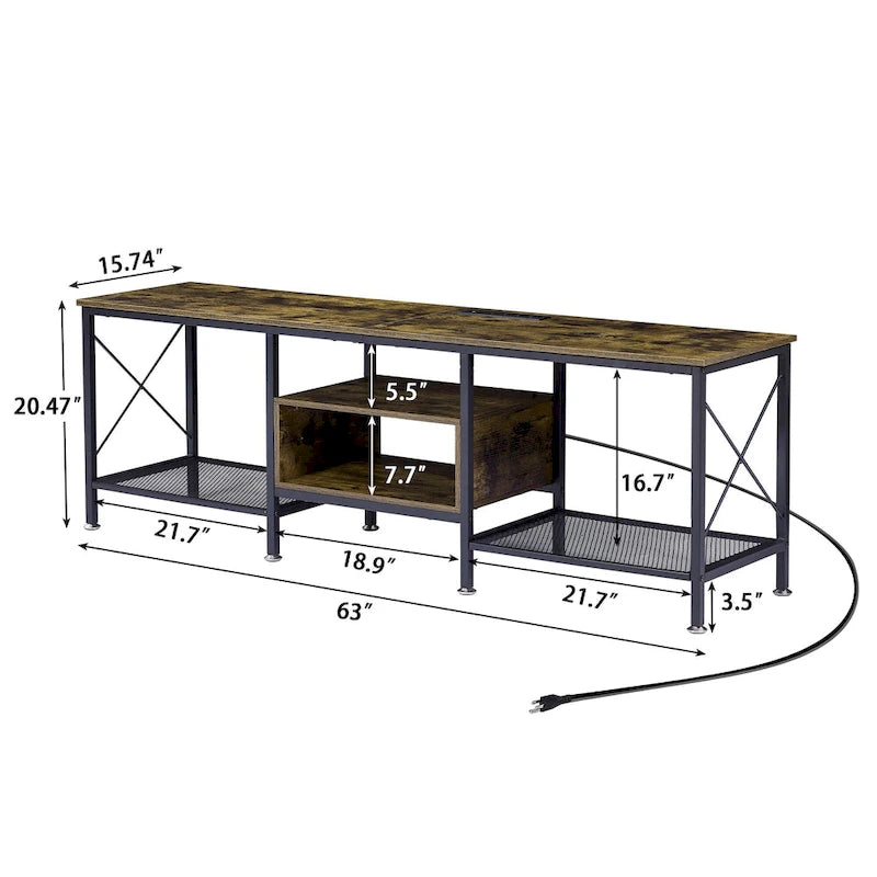 Meuble TV en bois avec station de recharge, étagères de rangement et armoire multimédia