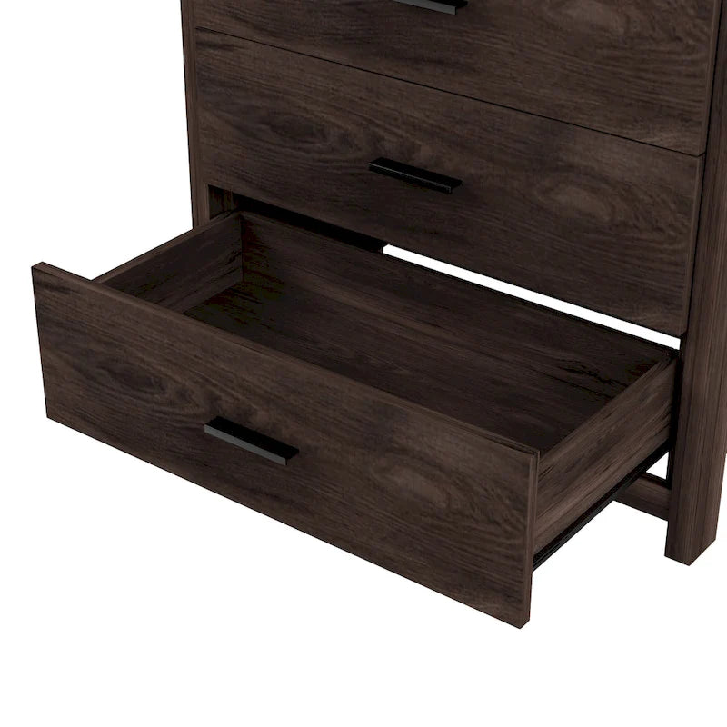Commode verticale rétro en bois à 5 tiroirs avec poignées en métal pour chambre