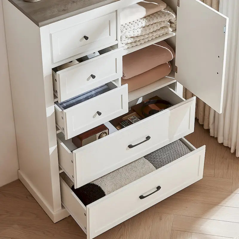 Kommode im Landhausstil mit 5 Schubladen, hohe Schubladenkommode und Stauraumorganizer fürs Wohnzimmer