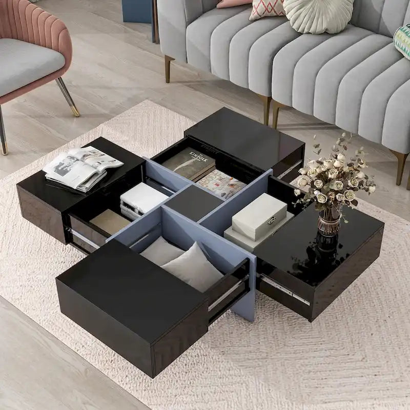 Mesa de centro de diseño moderno y actual con almacenamiento oculto - 31.50 x 31.50 x 13.80