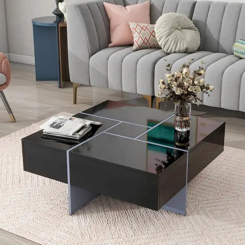 Mesa de centro de diseño moderno y actual con almacenamiento oculto - 31.50 x 31.50 x 13.80