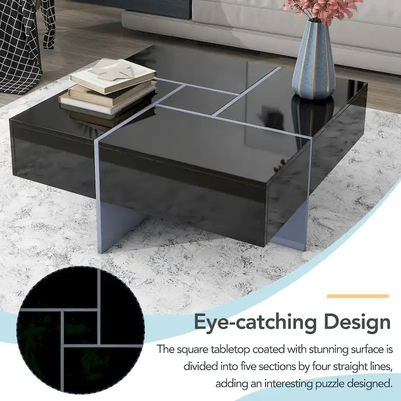 Mesa de centro de diseño moderno y actual con almacenamiento oculto - 31.50 x 31.50 x 13.80