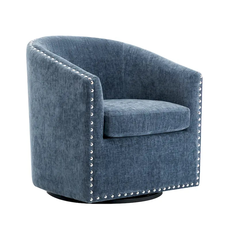Sillón decorativo giratorio tipo barril, tapizado en tela