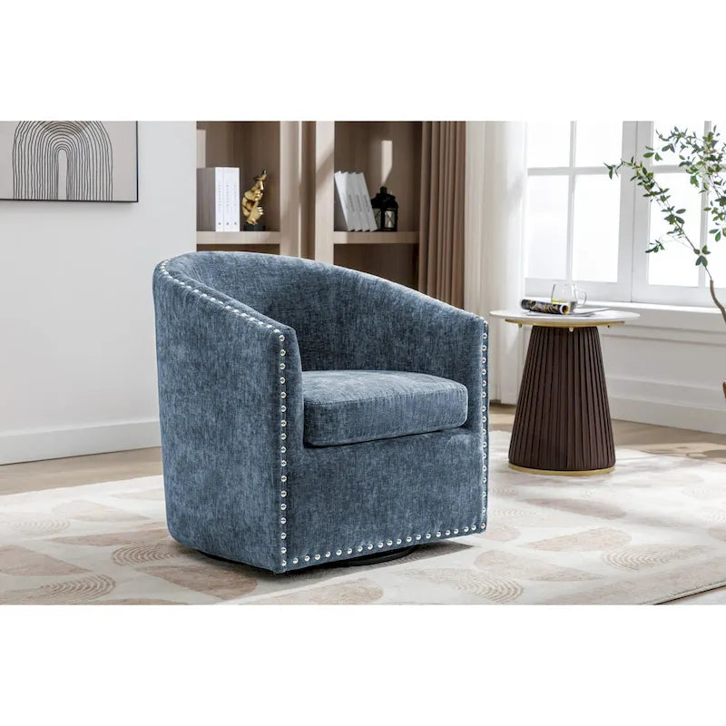 Fauteuil d’appoint pivotant en tissu, forme tonneau