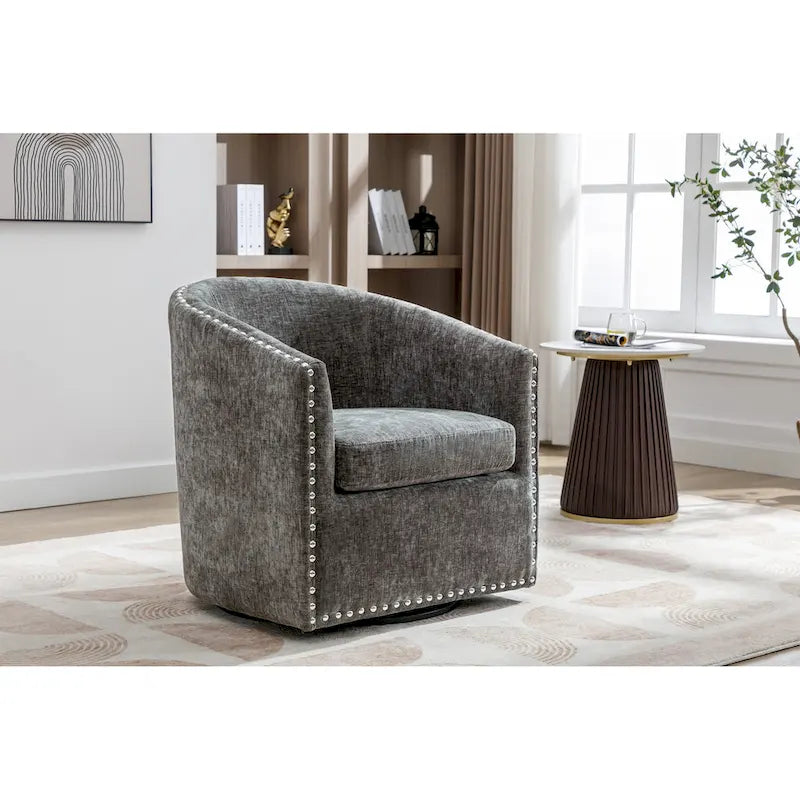 Fauteuil d’appoint pivotant en tissu, forme tonneau