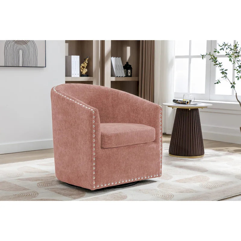 Fauteuil d’appoint pivotant en tissu, forme tonneau