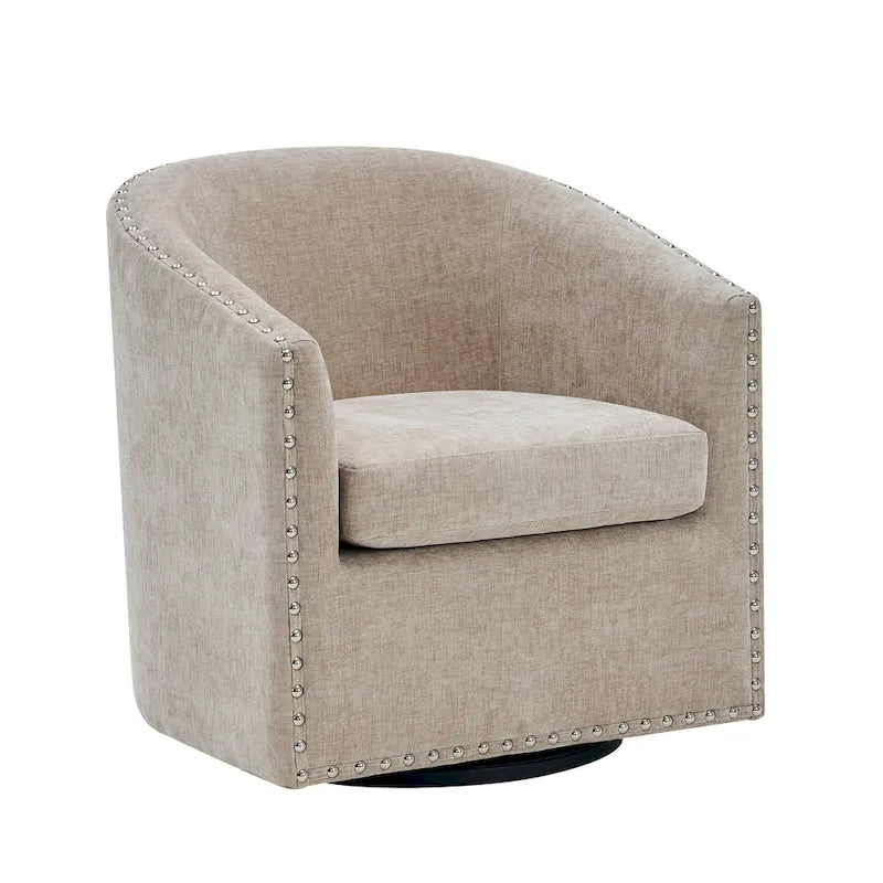 Fauteuil d’appoint pivotant en tissu, forme tonneau