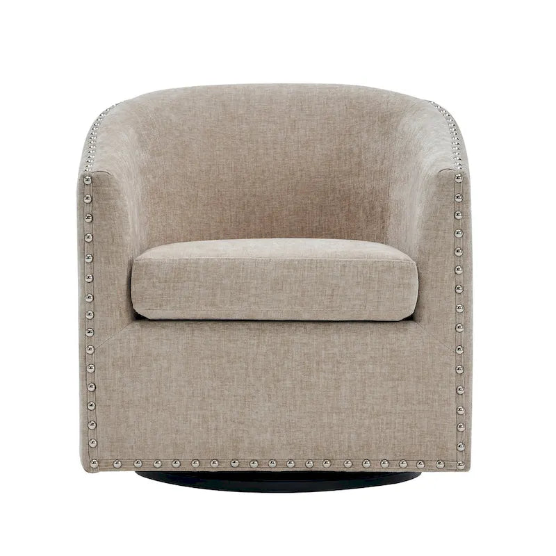 Fauteuil d’appoint pivotant en tissu, forme tonneau