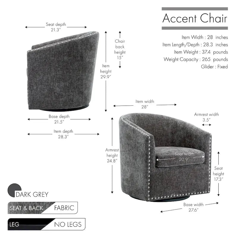 Fauteuil d’appoint pivotant en tissu, forme tonneau