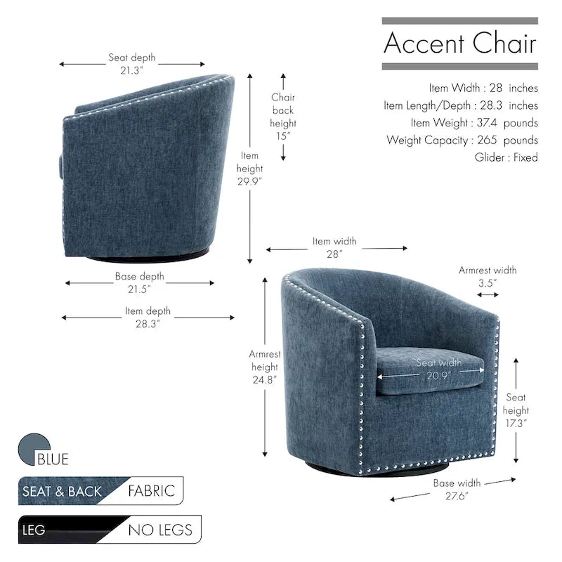 Fauteuil d’appoint pivotant en tissu, forme tonneau
