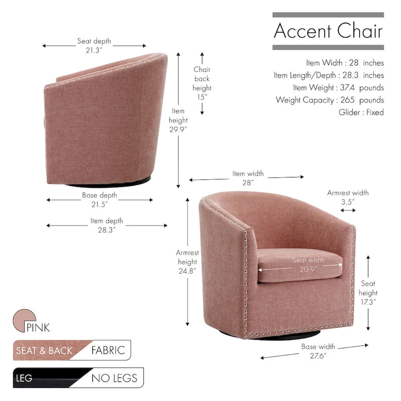 Fauteuil d’appoint pivotant en tissu, forme tonneau