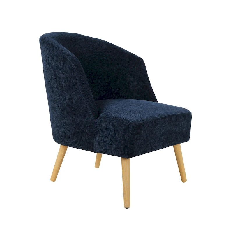 Fauteuil d’appoint tonneau en velours côtelé avec pieds en bois d’hévéa