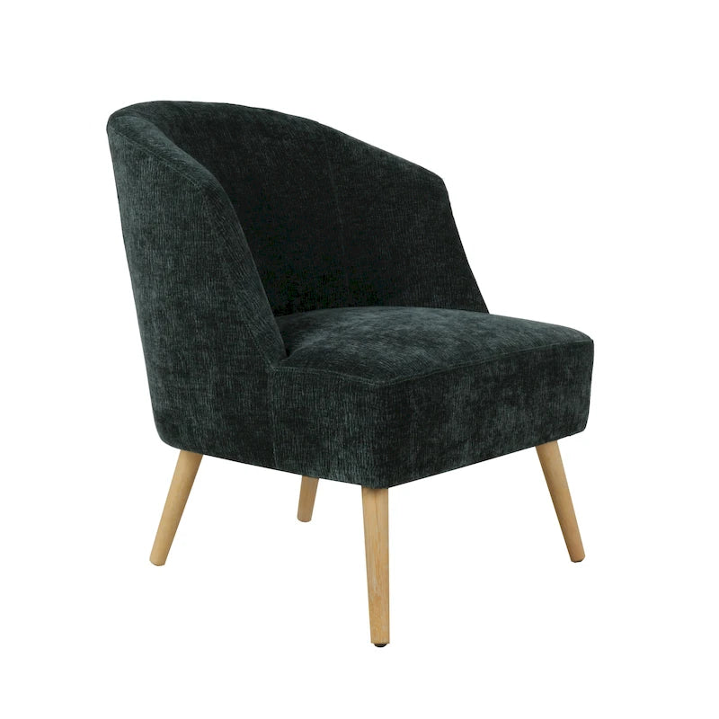 Fauteuil d’appoint tonneau en velours côtelé avec pieds en bois d’hévéa