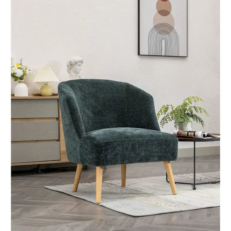 Fauteuil d’appoint tonneau en velours côtelé avec pieds en bois d’hévéa