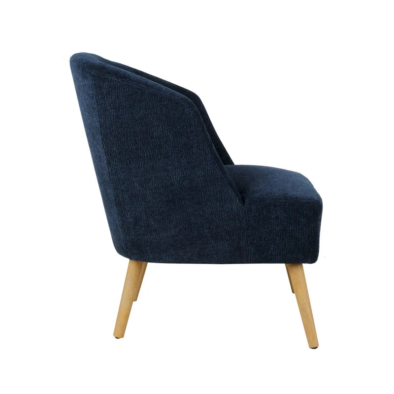 Fauteuil d’appoint tonneau en velours côtelé avec pieds en bois d’hévéa