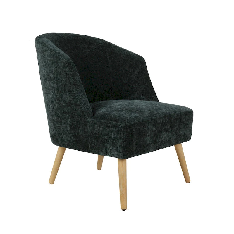 Fauteuil d’appoint tonneau en velours côtelé avec pieds en bois d’hévéa