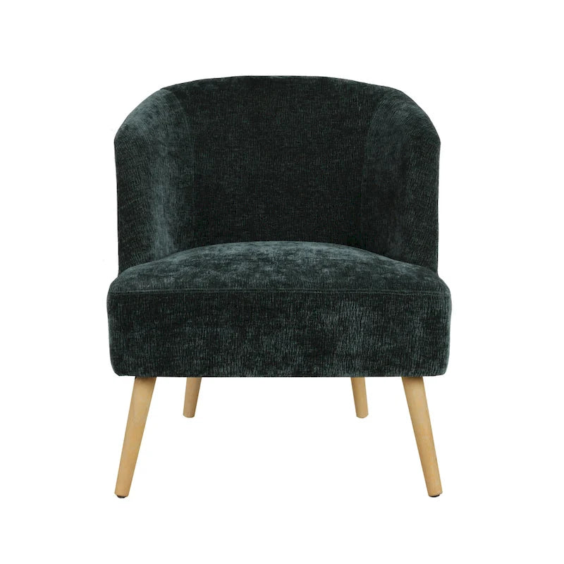 Fauteuil d’appoint tonneau en velours côtelé avec pieds en bois d’hévéa
